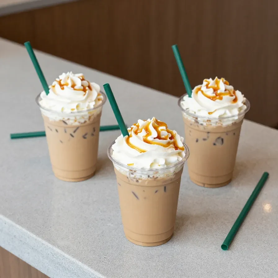 A chilled pumpkin spice iced latte in a clear glass with ice cubes, whipped cream, and a sprinkle of cinnamon on top.