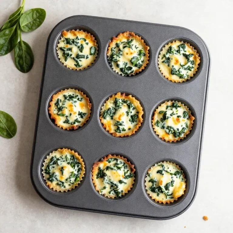 Crispy wonton cups filled with creamy spinach and artichoke dip on a serving platter