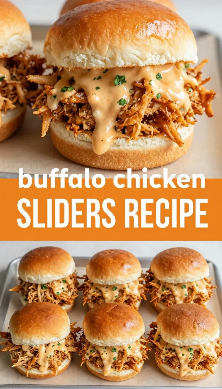 Buffalo chicken sliders served on toasted buns with melted cheese and a side of celery and ranch dressing