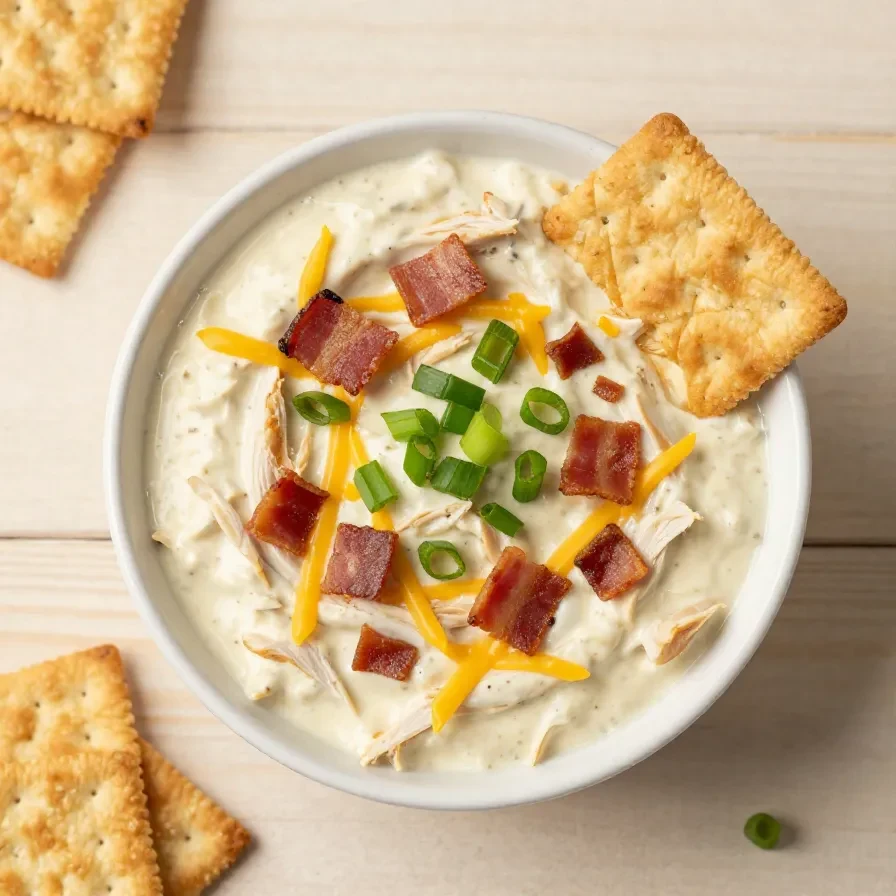 A creamy homemade crack dip served in a bowl with tortilla chips on the side