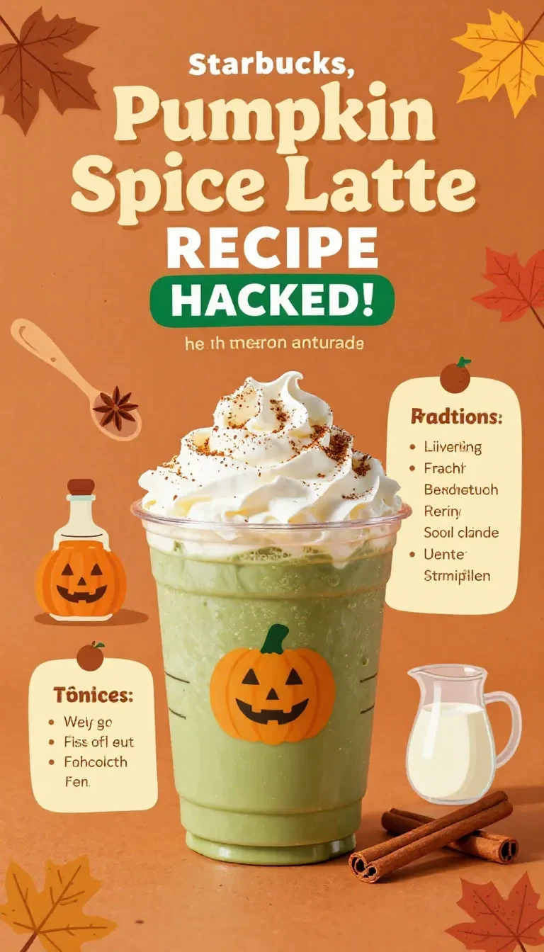 A homemade pumpkin spice latte in a clear mug topped with whipped cream and cinnamon beside pumpkins and autumn spices