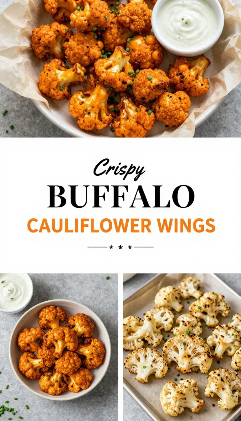 Crispy buffalo cauliflower wings served on a plate with celery sticks and dipping sauce