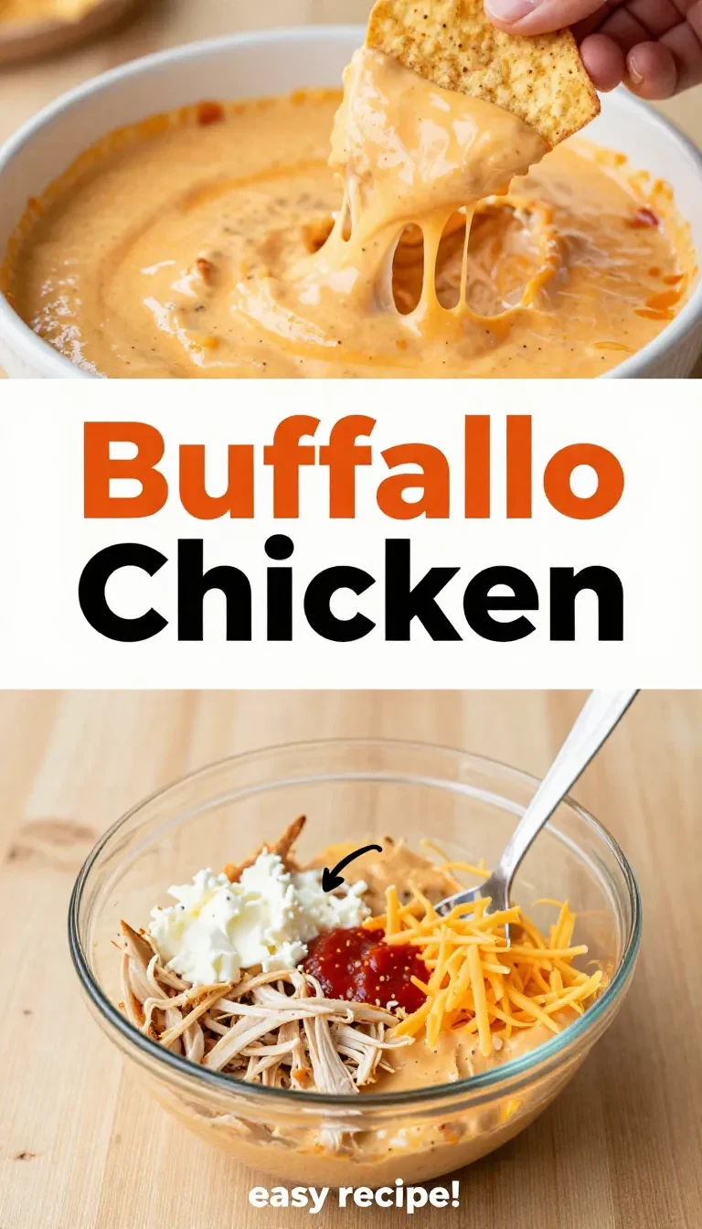 Creamy buffalo chicken dip served in a bowl with celery sticks and tortilla chips on the side