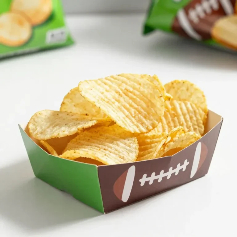 Three football snack bowls filled with chips, popcorn, and pretzels arranged on a game day table